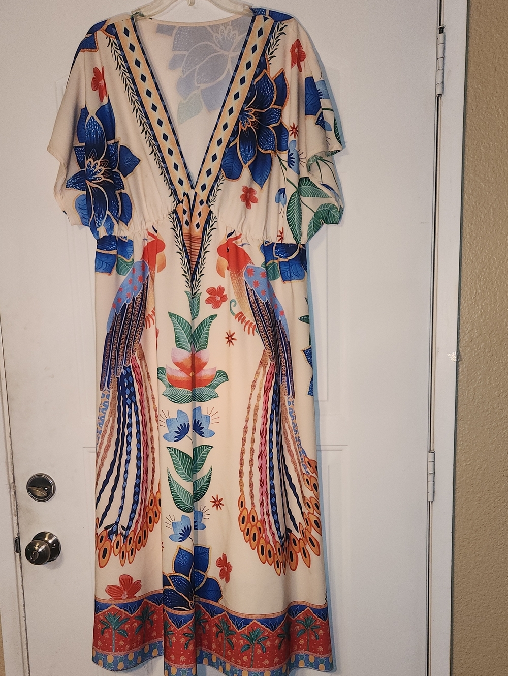 SHEIN Cream Dress with Bold Blue and Orange Print